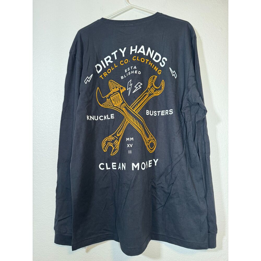 NWT Troll Co Dirty Hands Clean Money Wrenches Long Sleeve Tee Men's XL Black